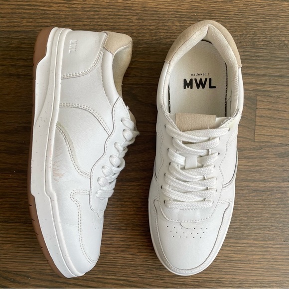 Madewell Shoes - Madewell Court Sneakers in White Leather Ivory Multi